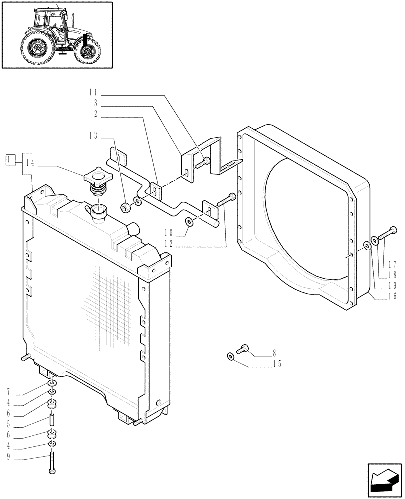 Схема запчастей Case IH JX95 - (1.17.0[03]) - RADIATOR - CAP AND BRACKET - C5834 (02) - ENGINE EQUIPMENT