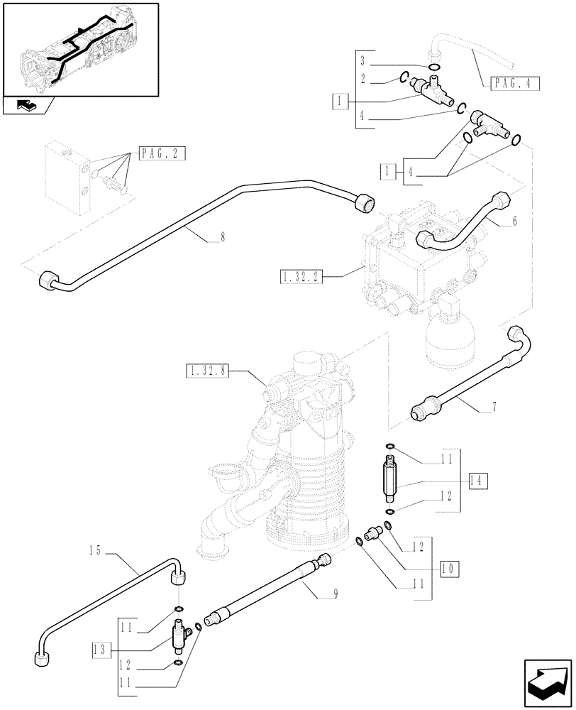Схема запчастей Case IH PUMA 125 - (1.29.7[01A]) - SEMI POWER SHIFT - TRANSMISSION LUBRICATION SYSTEM - PIPES - D5876 (03) - TRANSMISSION
