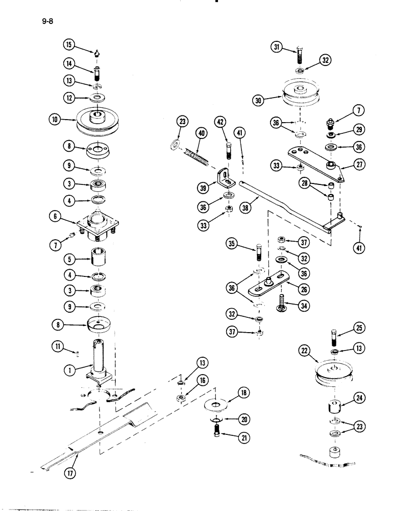 Схема запчастей Case IH 60RS - (9-008) - PULLEYS, BLADES AND SPINDLES, 60RS MOWER (03) - CHASSIS/MOUNTED EQUIPMENT