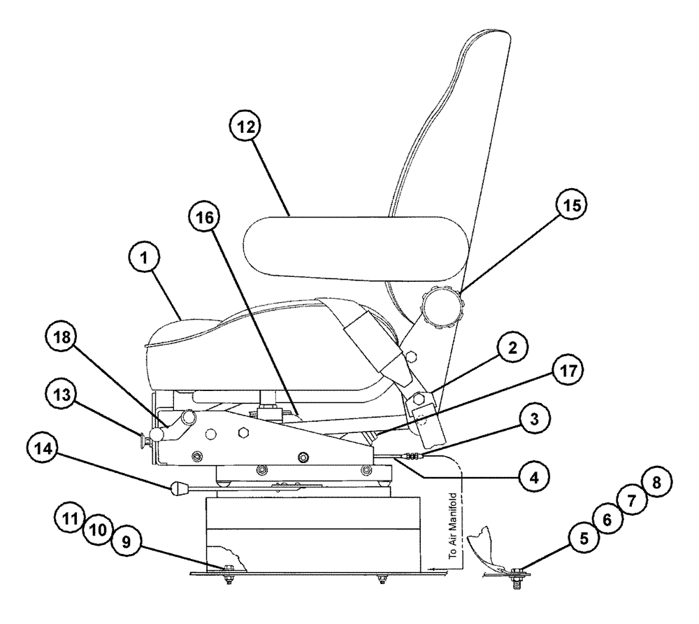 Схема запчастей Case IH FLX4330 - (01-005) - AIR SEAT ASSEMBLY (10) - CAB