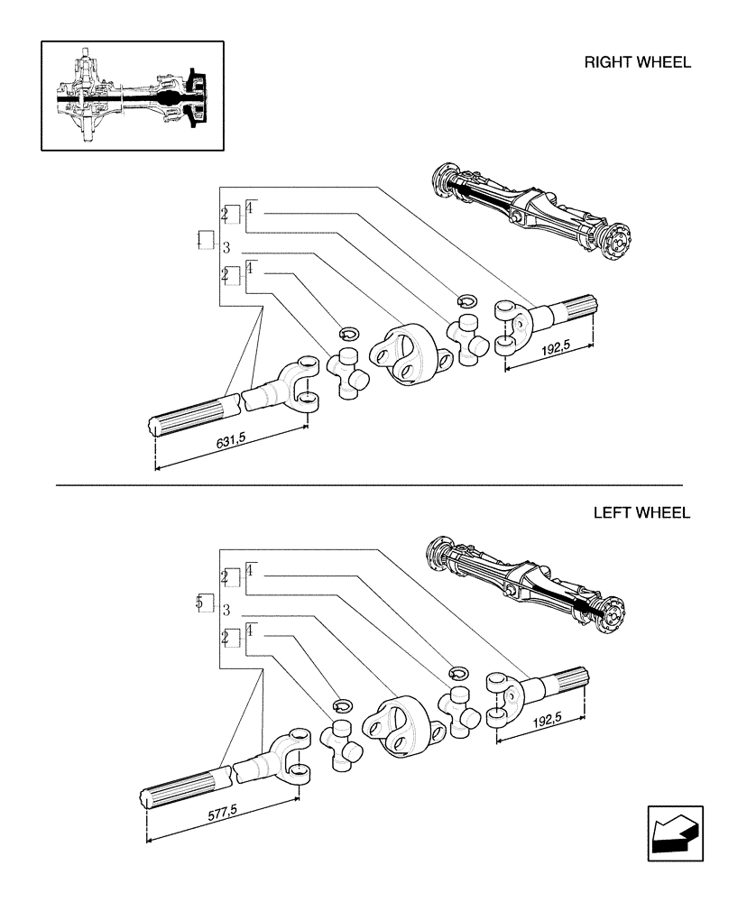 Схема запчастей Case IH JX70U - (1.40.0/10[01]) - FRONT AXLE - DIFFERENTIAL GEARS AND SHAFT - 4WD - HALF-SHAFTS (04) - FRONT AXLE & STEERING