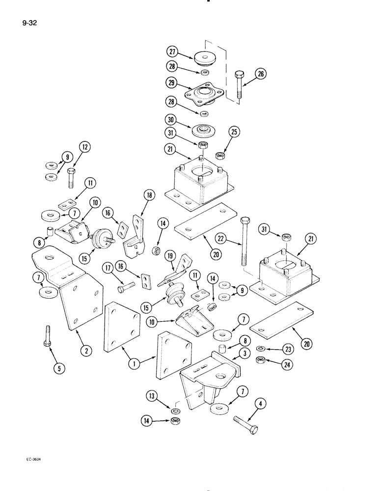 Схема запчастей Case IH 595 - (9-032) - CAB MOUNTINGS (09) - CHASSIS/ATTACHMENTS