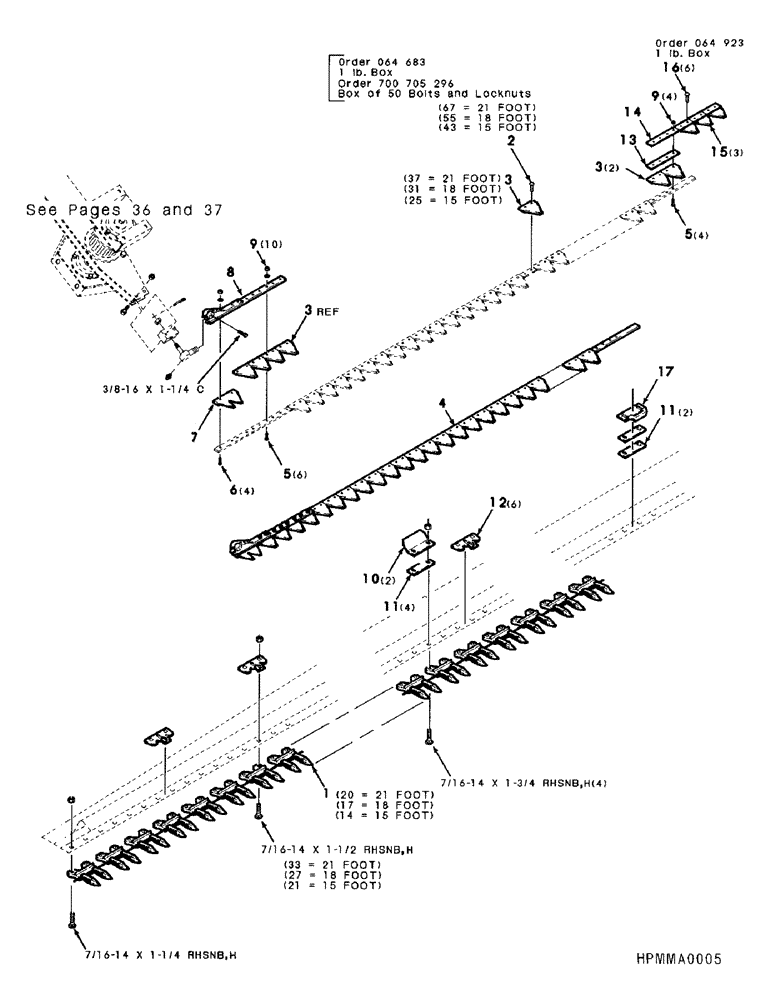 Схема запчастей Case IH 8830 - (30) - SICKLE AND GUARD ASSEMBLY, RIGHT, 21 FOOT, 18 FOOT, 15 FOOT (58) - ATTACHMENTS/HEADERS