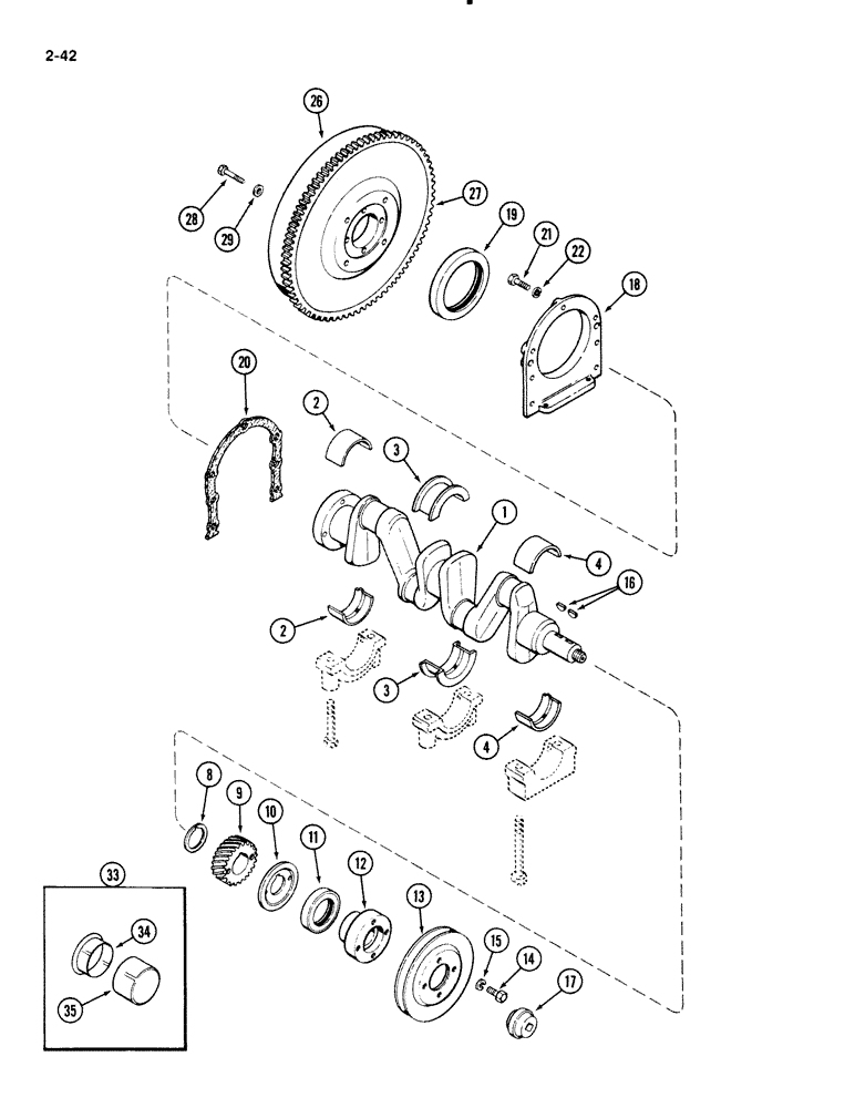 Схема запчастей Case IH 1835B - (2-42) - CRANKSHAFT AND FLYWHEEL, 148B SPARK IGNITION ENGINE (02) - ENGINE