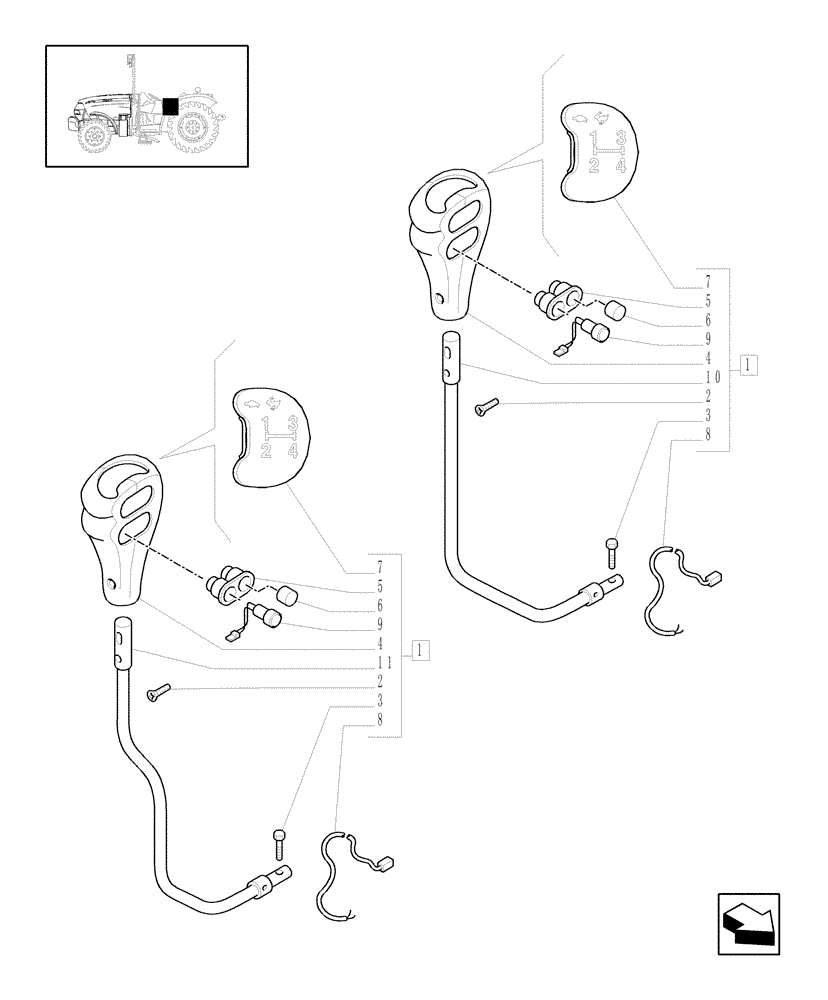 Схема запчастей Case IH JX1095N - (1.29.1/05[02]) - (VAR.297) HI-LO NA - TRANSMISSION, EXTERNAL SHIFTING CONTROLS - LEVER, HOOD AND KNOB (03) - TRANSMISSION
