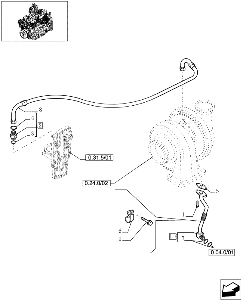 Схема запчастей Case IH MXU115 - (0.30.5/01) - PIPING ENGINE OIL (01) - ENGINE