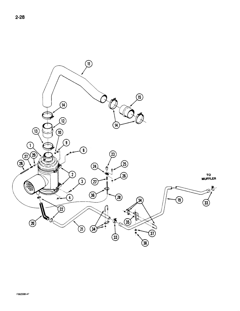 Схема запчастей Case IH STEIGER - (2-028) - AIR INDUCTION SYSTEM, L-10 ENGINE, 235 HORSEPOWER AFTER P.I.N. 7011 AND ALL 280 HORSEPOWER (02) - ENGINE