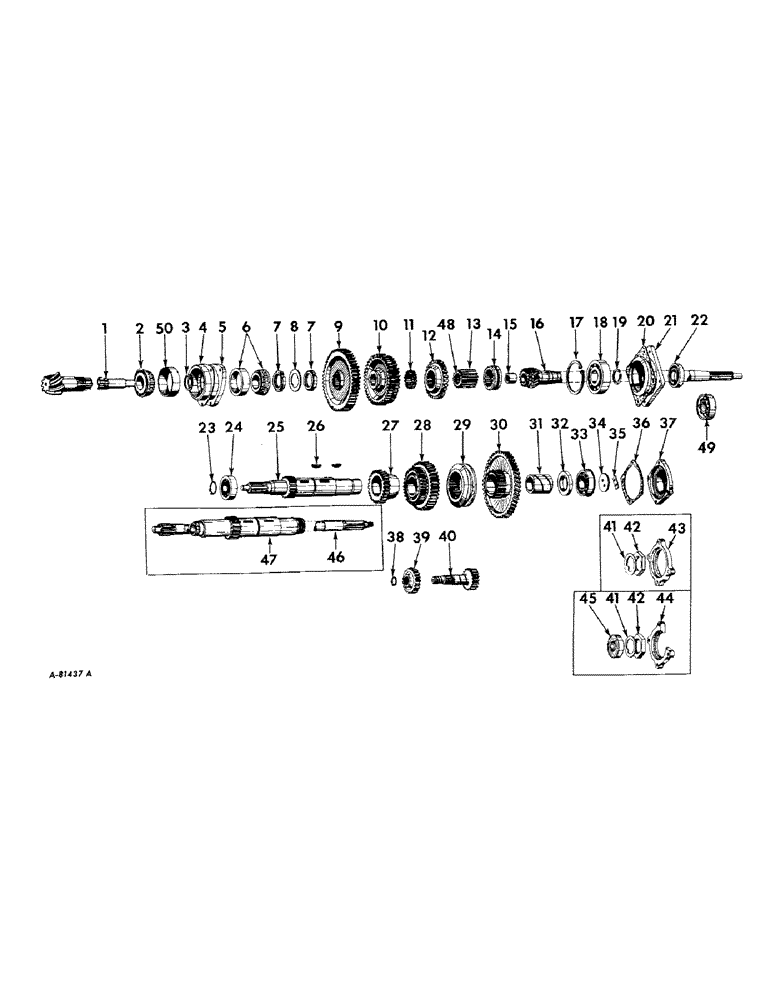 Схема запчастей Case IH 424 - (087) - REAR FRAME AND DRIVING MECHANISMS, TRANSMISSION GEARS AND SHAFTS Rear Frame & Driving Mechanisms