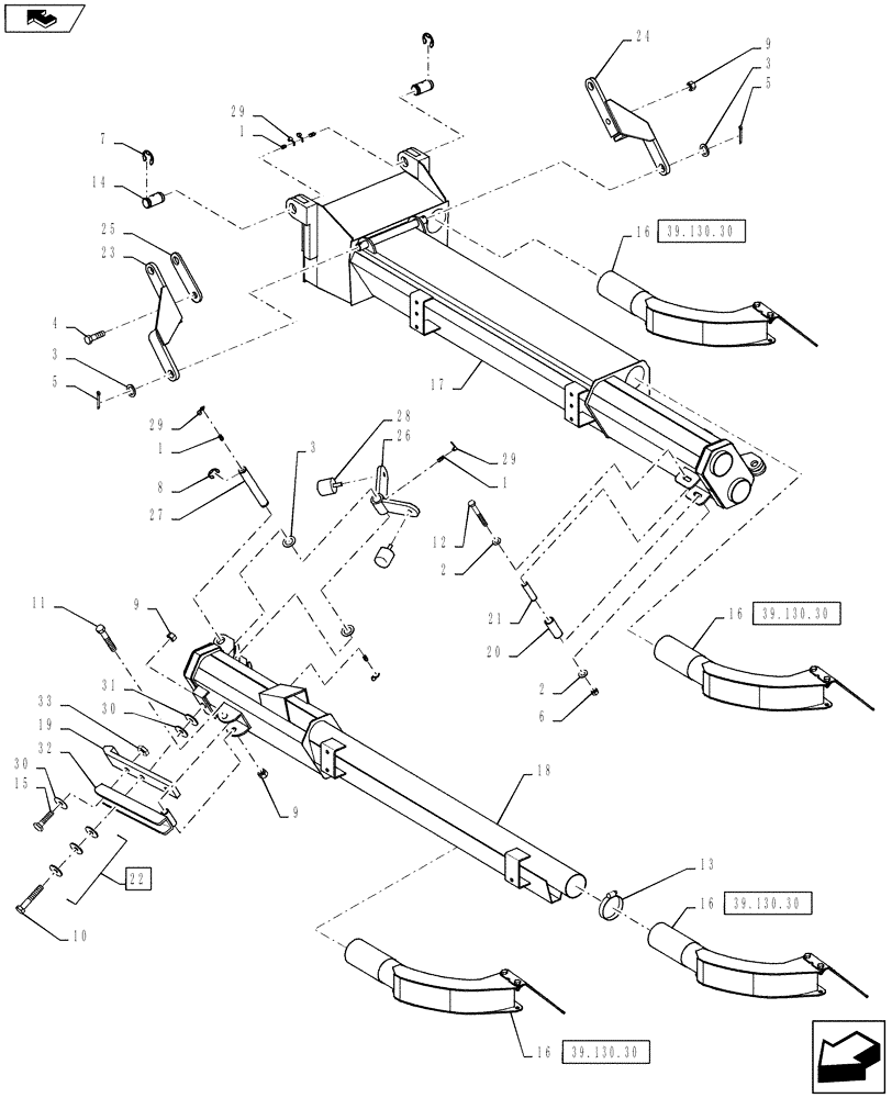 Схема запчастей Case IH 810 - (39.130.21) - 70 BOOM, LH, OUTER, 2-1/2" TUBES (39) - FRAMES AND BALLASTING