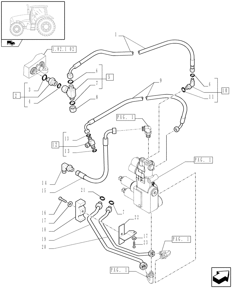 Схема запчастей Case IH PUMA 115 - (1.21.2[02]) - SUSPENDED FRONT AXLE W/MULTI-PLATE DIFF. LOCK - PIPES - C5833 (VAR.330414-330427-330429-330430) (04) - FRONT AXLE & STEERING