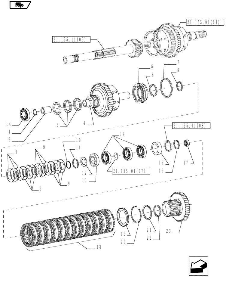 Схема запчастей Case IH MAGNUM 190 - (21.155.01[03]) - CENTRAL REDUCTION GEARS, MEDIUM RANGE GEARS, WITH POWERSHIFT TRANSMISSION (21) - TRANSMISSION