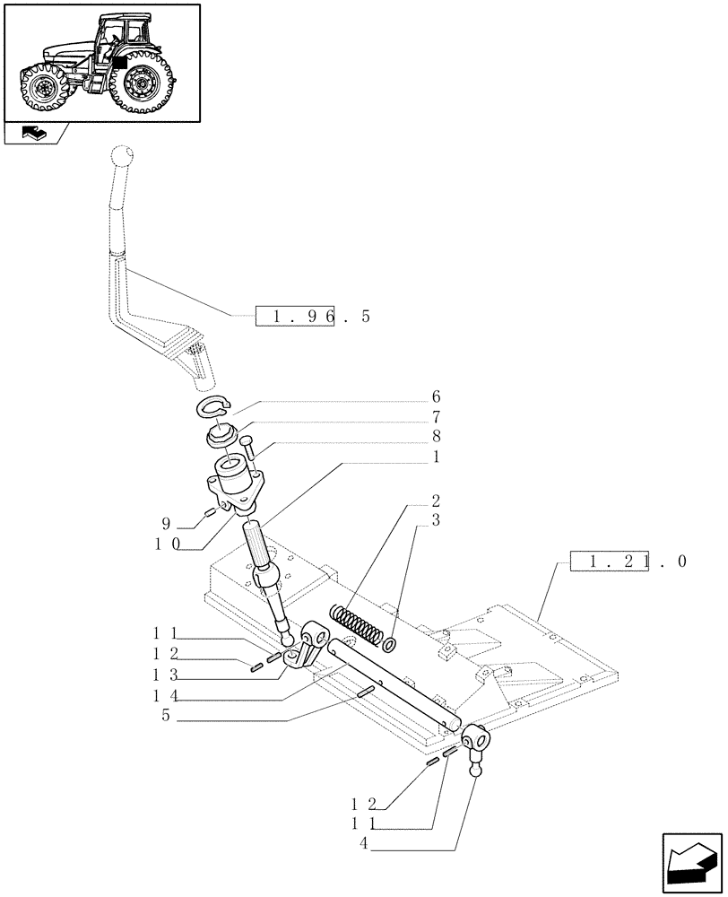 Схема запчастей Case IH FARMALL 95U - (1.29.1[02]) - 40KM/H 12X12 FOR LIGHT DUTY REAR TRANSMISSION - SPEED GEARSHIFT MECHANISM - LEVERS AND TIE-RODS (03) - TRANSMISSION