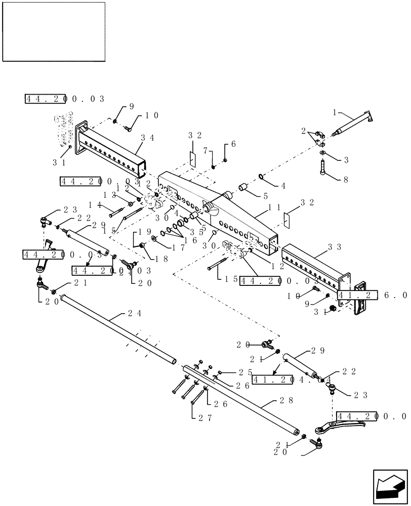 Схема запчастей Case IH 9120 - (44.151.06) - CENTRAL STEERING BRIDGE, POWERED & HEAVY DUTY, W/EXTENSIONS (44) - WHEELS