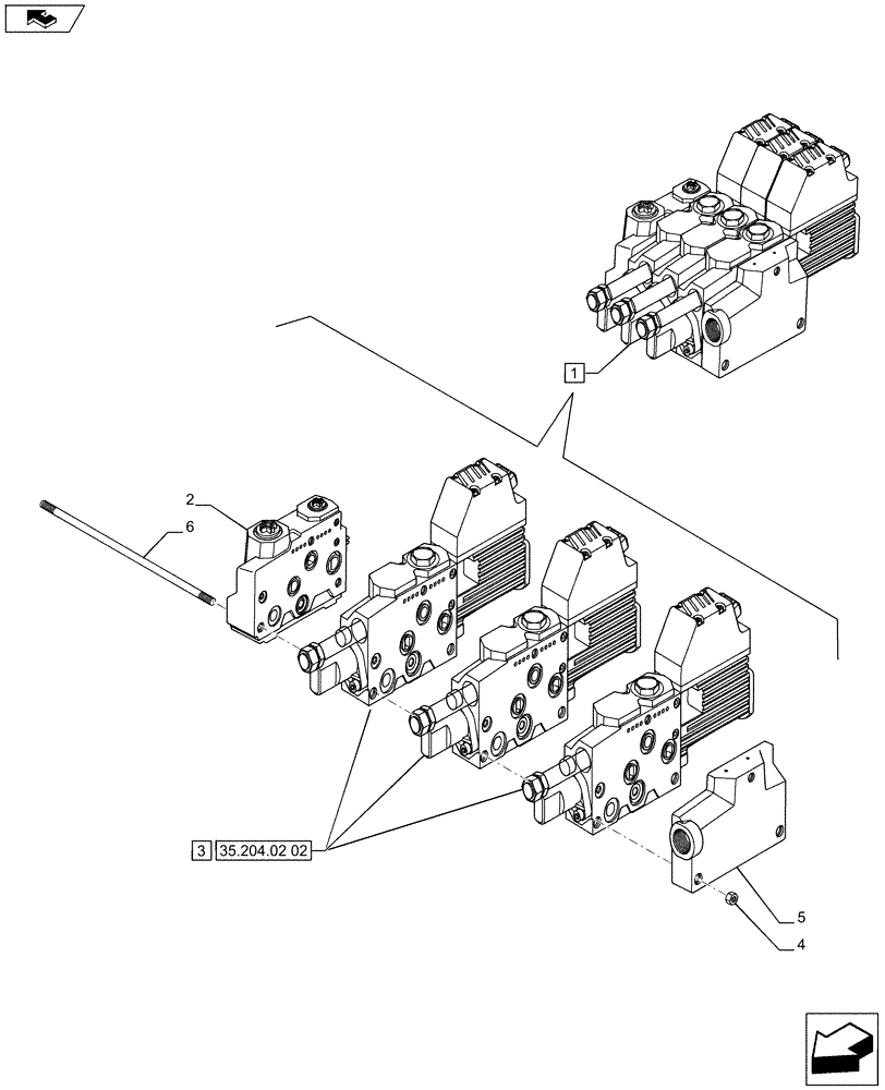 Схема запчастей Case IH PUMA 200 - (35.204.0201) - ELECTRONIC MID MOUNTED VALVES 3 SLICE - CONTROL VALVE - BREAKDOWN (VAR.728109) (35) - HYDRAULIC SYSTEMS