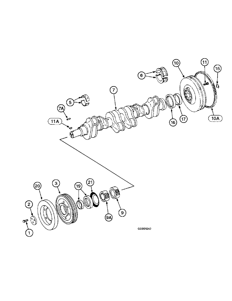 Схема запчастей Case IH DTI-466B - (9E-020) - CRANKSHAFT, FLYWHEEL AND BEARINGS, 4366 AND 4386 TRACTORS 