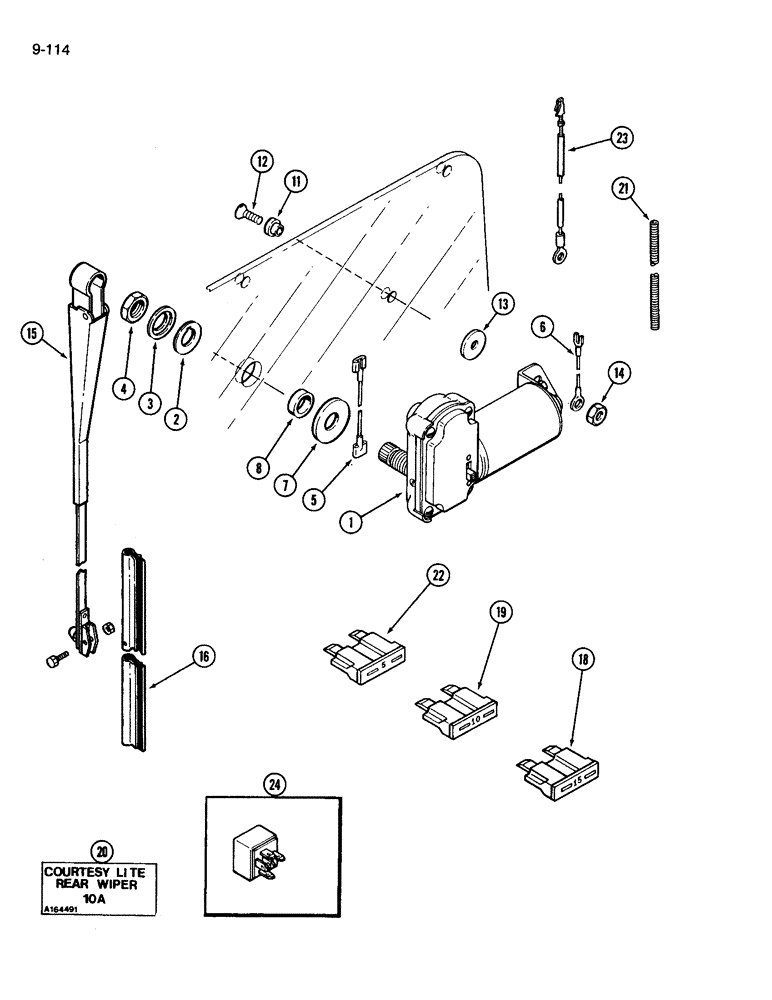 Схема запчастей Case IH 3594 - (9-114) - REAR WINDOW WIPER (09) - CHASSIS/ATTACHMENTS