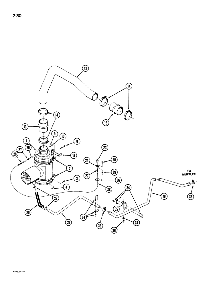 Схема запчастей Case IH STEIGER - (2-030) - AIR INDUCTION SYSTEM, 3306 ENGINE, 235 HORSEPOWER AFTER P.I.N. 7011 AND ALL 280 HORSEPOWER (02) - ENGINE