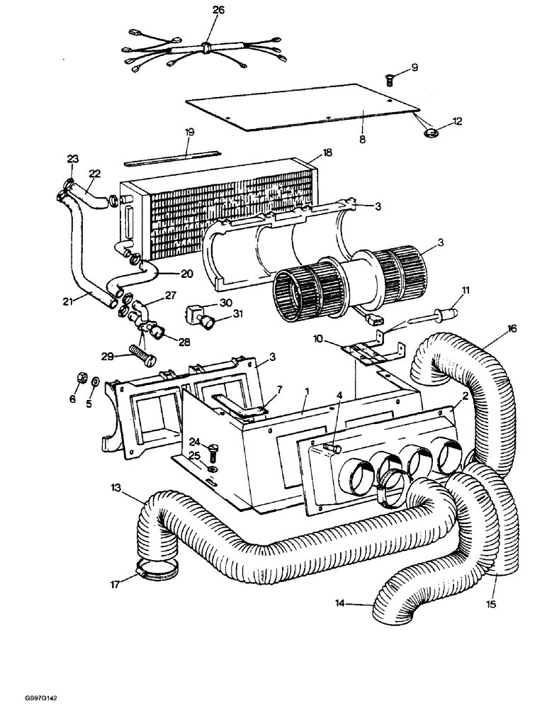 Схема запчастей Case IH 1212 - (9-102) - HEATER AND VENTILATOR UNIT, SEKURA CAB (09) - CHASSIS/ATTACHMENTS