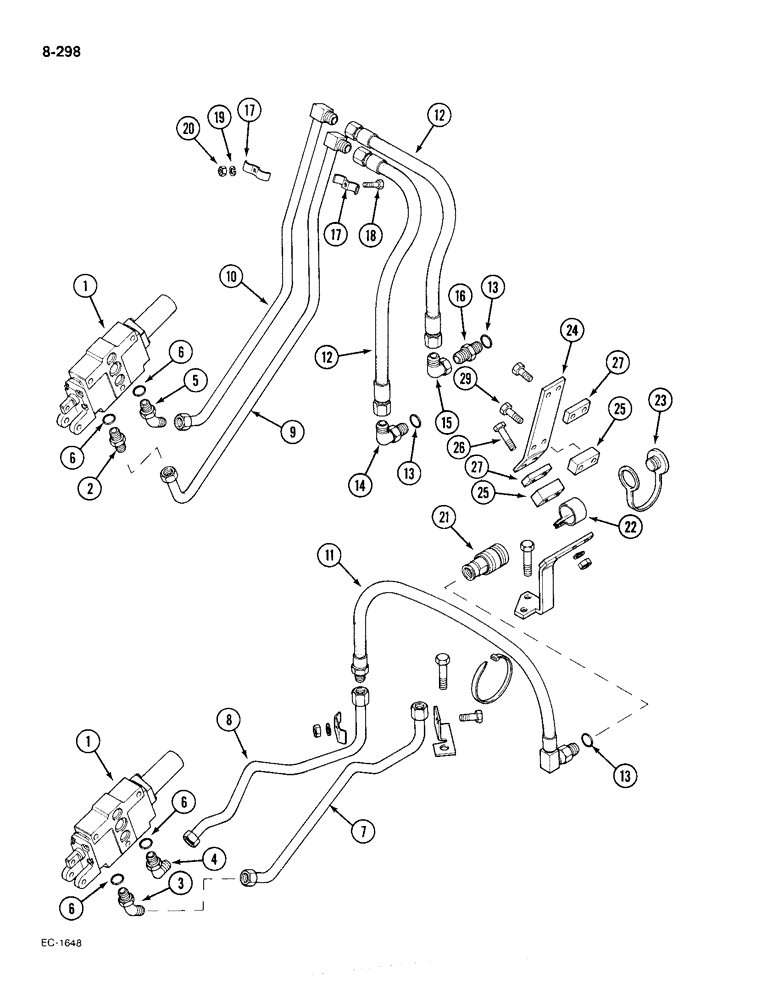 Схема запчастей Case IH 385 - (8-298) - AUXILIARY VALVES COUPLINGS AND PIPES, BOSCH, 1ST AND 2ND BANK, P.I.N. 18001 AND AFTER (08) - HYDRAULICS