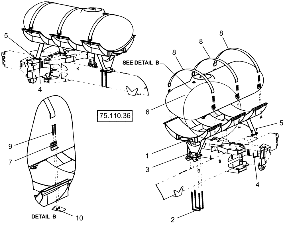 Схема запчастей Case IH 1250 - (75.110.35) - LIQUID FERTILIZER - TANK AND FRAME - 24 ROW, 600 GALLON TANK (75) - SOIL PREPARATION