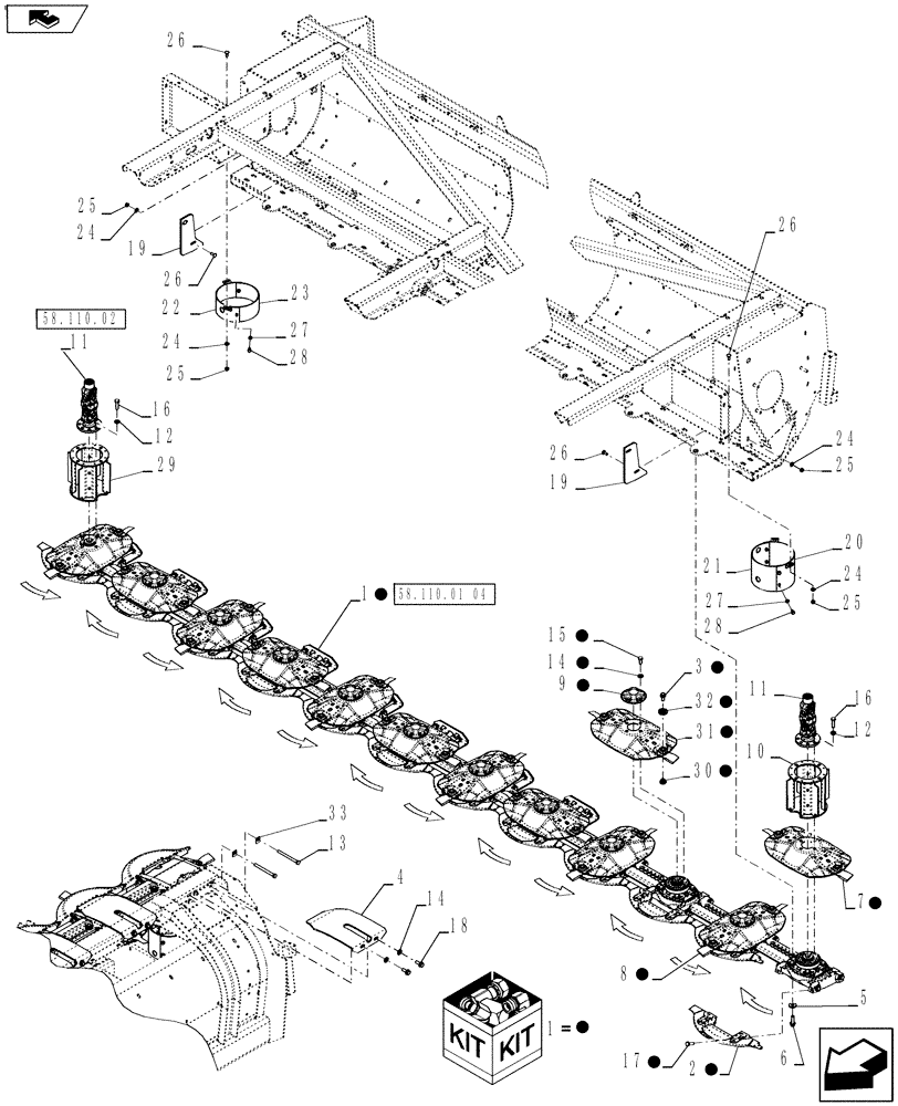 Схема запчастей Case IH RD193 - (58.110.01[02]) - CUTTERBAR, 12 DISC (58) - ATTACHMENTS/HEADERS