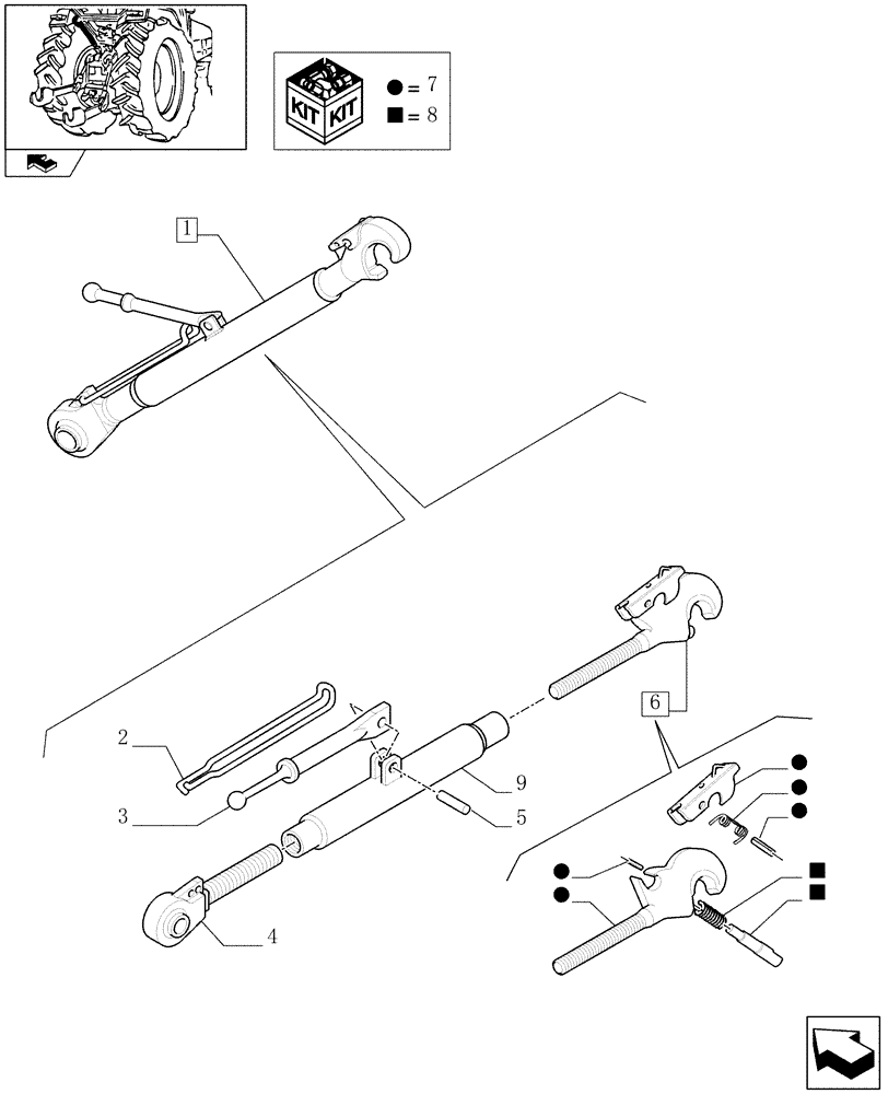 Схема запчастей Case IH FARMALL 85U - (1.89.6/02E) - THREE POINT HITCH WITH QUICK ATTACH ENDS FOR MDC - UPPER LINK - BREAKDOWN (09) - IMPLEMENT LIFT