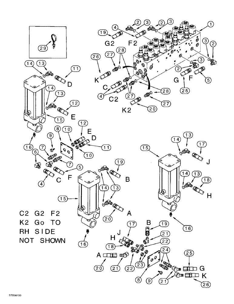 Схема запчастей Case IH 955 - (8-064) - CARRYING WHEEL HYDRAULIC CIRCUIT, W/ VICKERS CONTROL VALVE PLANTERS BUILT UP TO AUG 97 12 ROW WIDE (08) - HYDRAULICS