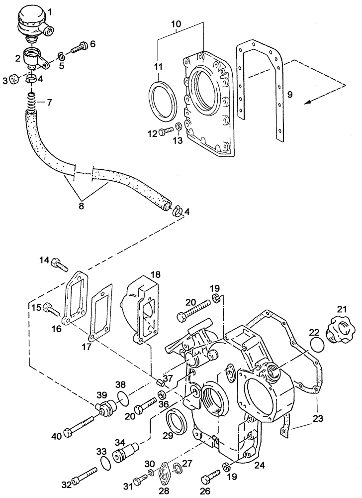 Схема запчастей Case IH C55 - (02-14[01]) - CYLINDER BLOCK FRONT COVER (02) - ENGINE