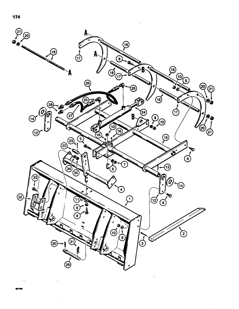 Схема запчастей Case IH 1835 - (174) - MANURE FORK, GRAPPLE ATTACHMENT, LOADER ATTACHMENT BAR MOUNTING (09) - CHASSIS/ATTACHMENTS