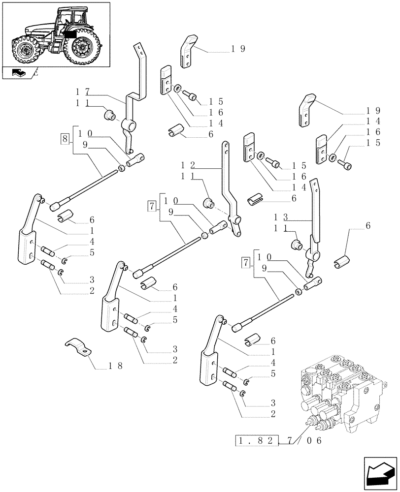 Схема запчастей Case IH FARMALL 95U - (1.96.2/06[01]) - THREE CONTROL VALVES (BOSCH) - LEVERS AND KNOBS - W/CAB (VAR.330358) (10) - OPERATORS PLATFORM/CAB