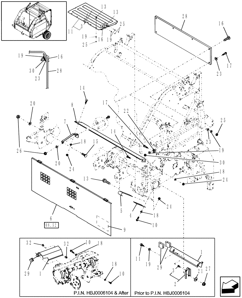 Схема запчастей Case IH RBX452 - (08.60) - SHIELDS, NET-TWINE (08) - SHEET METAL/DECALS