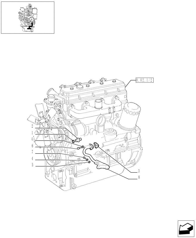 Схема запчастей Case IH JX80 - (0.30.5/02) - PIPING ENGINE OIL (01) - ENGINE