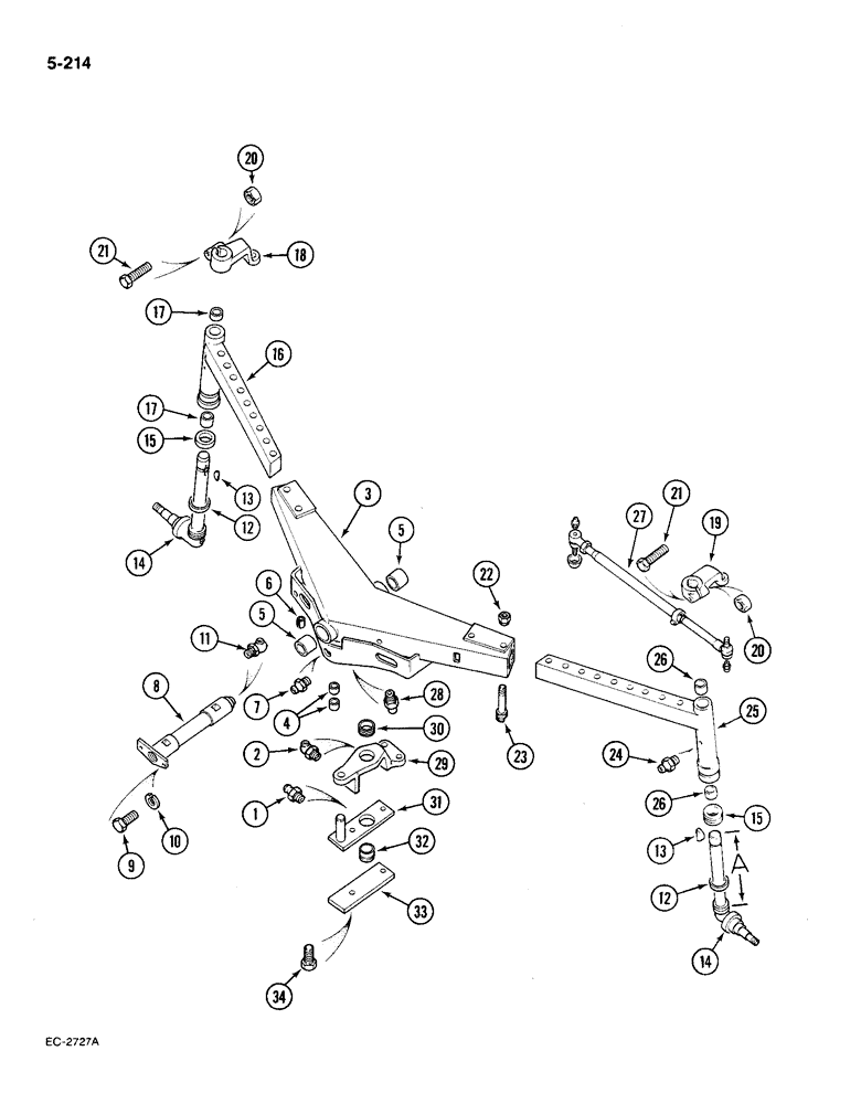 Схема запчастей Case IH 585 - (5-214) - AXLE, FRONT, SWEPT BACK ADJUSTABLE, TRACTOR WITHOUT CAB WITH HIGH CLEARANCE BOLSTER (05) - STEERING