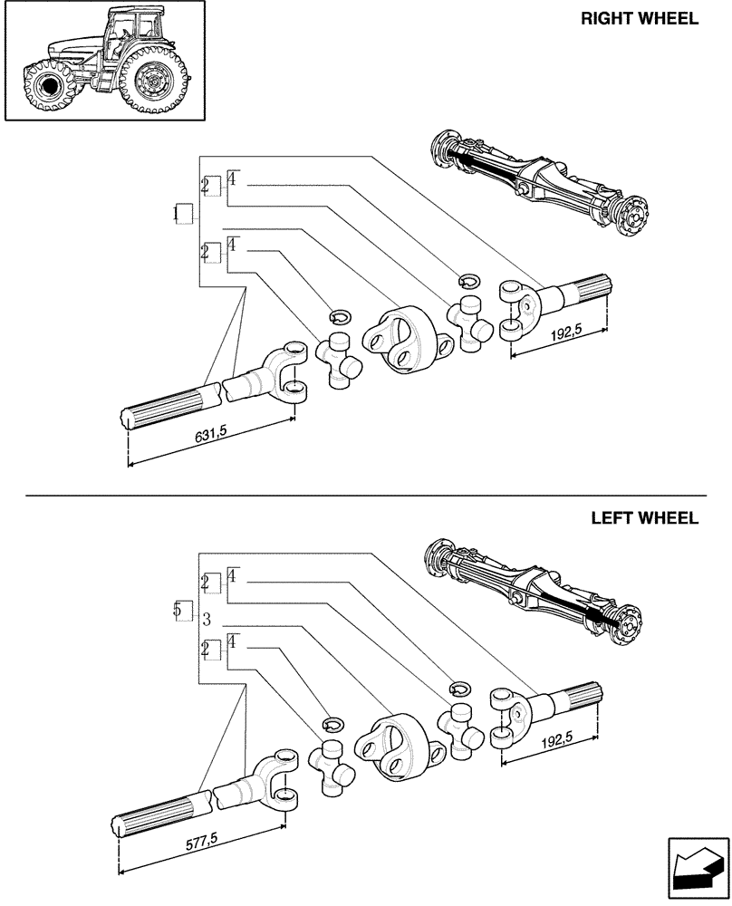 Схема запчастей Case IH JX80U - (1.40.0/106[01]) - (VAR.327) FRONT DIFFERENTIAL HYDRAULIC LOCKING - HALF SHAFTS (04) - FRONT AXLE & STEERING
