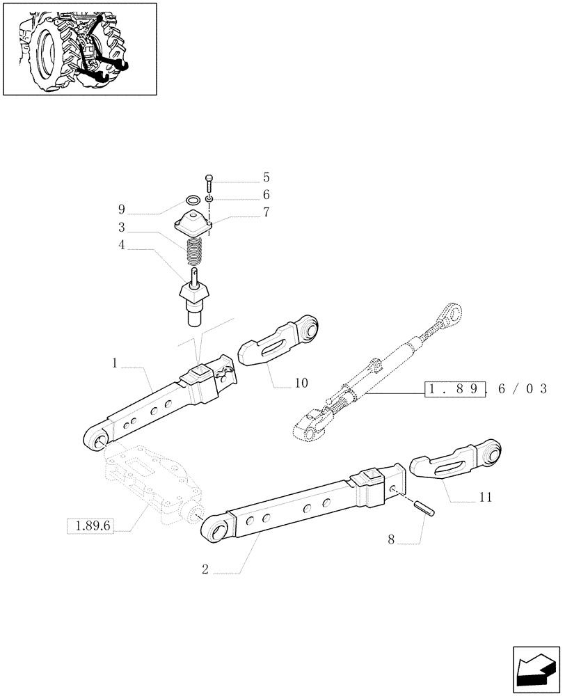 Схема запчастей Case IH MXM120 - (1.89.2/02[01]) - (VAR.881) IMPLEMENT CARRIER (TELESCOPIC ARMS) CAT. 2 & 3 AND ANTI-SHAKE PLATES - C5155 (09) - IMPLEMENT LIFT