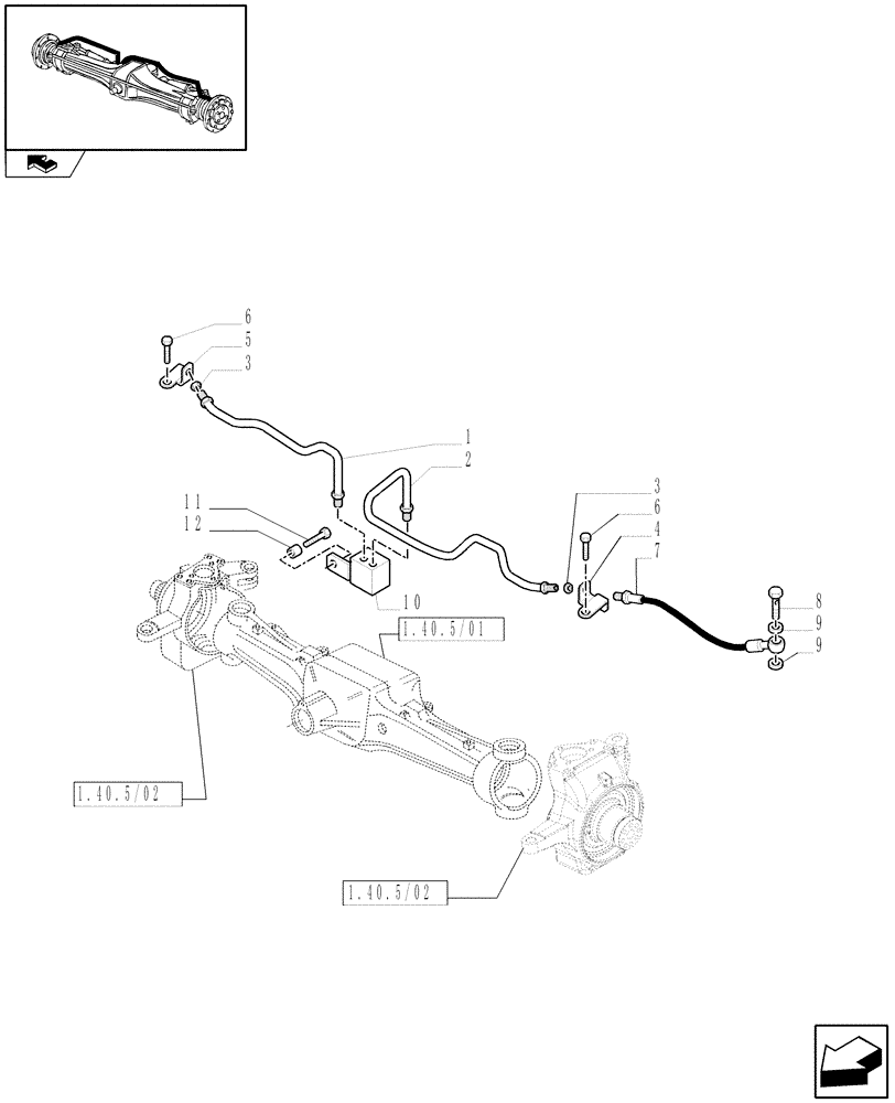 Схема запчастей Case IH PUMA 155 - (1.40. 5/14[02]) - (CL.4) SUSPENDED FRONT AXLE W/MULTI-PLATE DIFF. LOCK, ST. SENSOR AND BRAKES - PIPES (VAR.330430) (04) - FRONT AXLE & STEERING