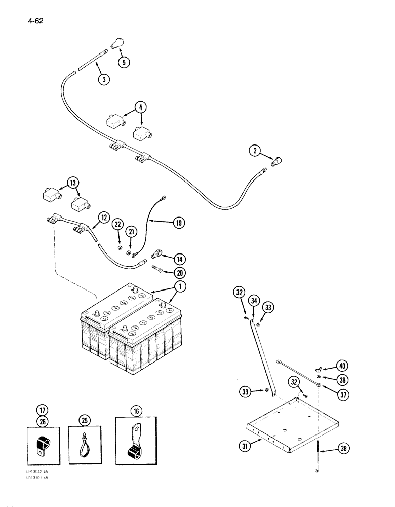 Схема запчастей Case IH 1640 - (4-62) - BATTERY & BATTERY CABLES, W/TAPERED CLAMP POSTS, P.I.N. JJC0097001 & AFTER (06) - ELECTRICAL