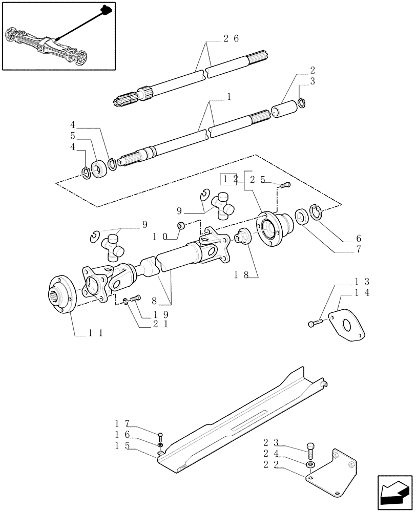 Схема запчастей Case IH PUMA 210 - (1.38.5) - FRONT AXLE PROPELLER SHAFT (4WD) (04) - FRONT AXLE & STEERING