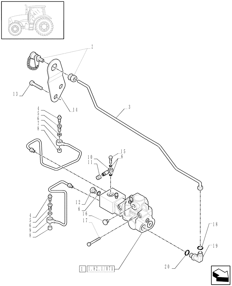 Схема запчастей Case IH PUMA 195 - (1.82.7/13) - (VAR.414) HYDRAULIC TRAILER BRAKE (UNIVERSAL) - BRAKING SYSTEM (07) - HYDRAULIC SYSTEM