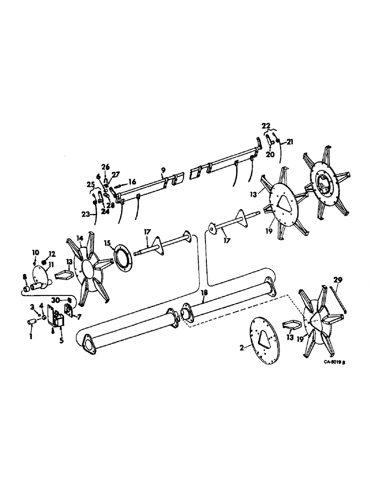 Схема запчастей Case IH 810 - (B-14) - REEL, PICKUP REEL, 6 IN. DIA. CENTER SHAFT (58) - ATTACHMENTS/HEADERS