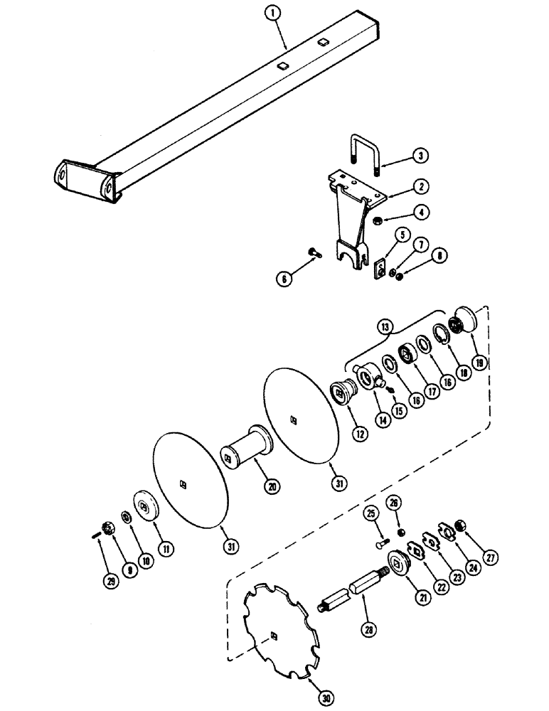 Схема запчастей Case IH E30 - (038) - FRONT LEFT WING GANG, 9 INCH (228.6 MM) SPACING, MODEL 9-360 