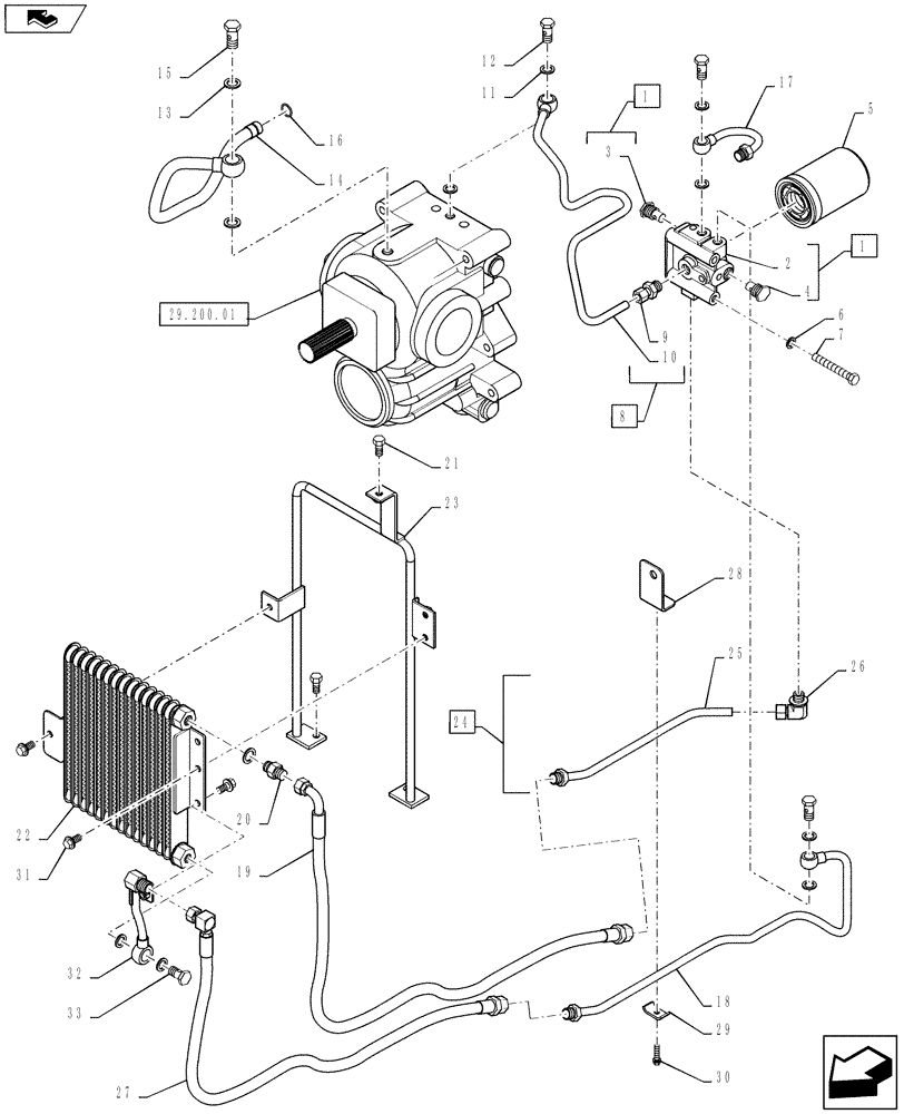 Схема запчастей Case IH FARMALL 50B - (29.204.01) - COOLER - HST (29) - HYDROSTATIC DRIVE