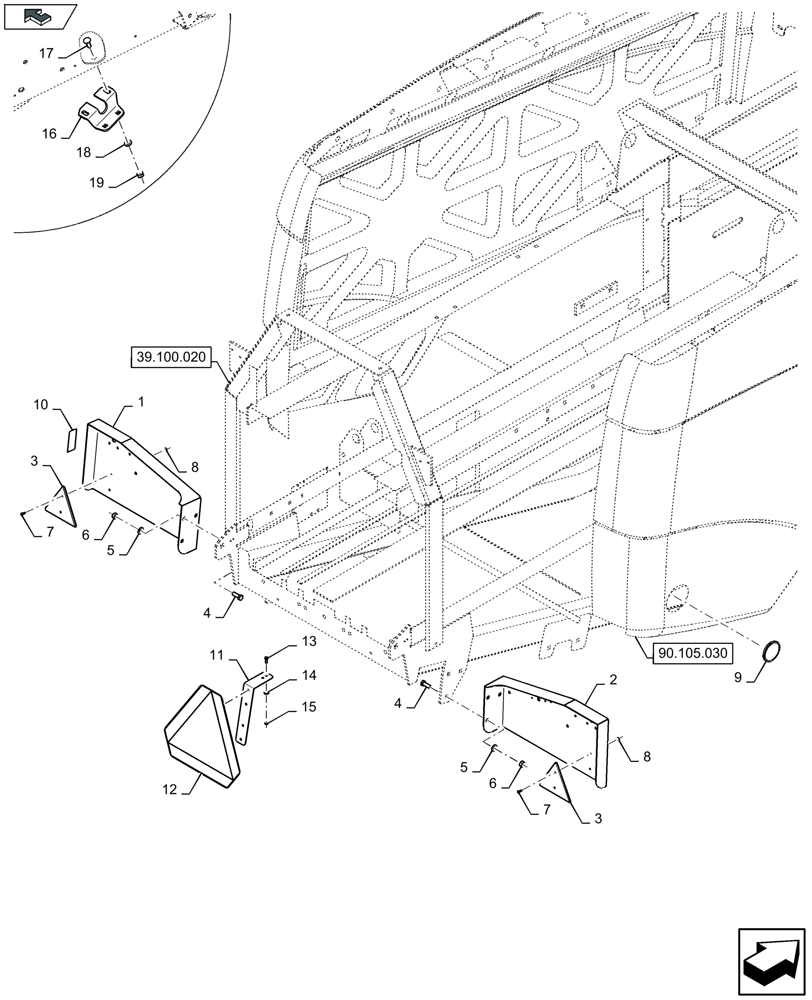 Схема запчастей Case IH LB324S - (90.118.050) - LIGHT ARMS, REAR (90) - PLATFORM, CAB, BODYWORK AND DECALS