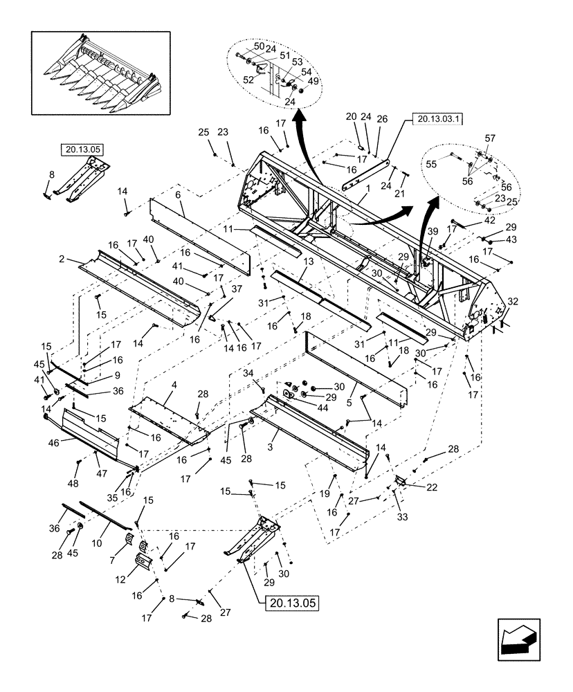Схема запчастей Case IH 2412-30 - (20.12.01[2]) - MAIN FRAME AND ATTACHING PARTS, PIN HAJ036146 AND AFTER [INCLUDES ALL CBJ PINS] (58) - ATTACHMENTS/HEADERS