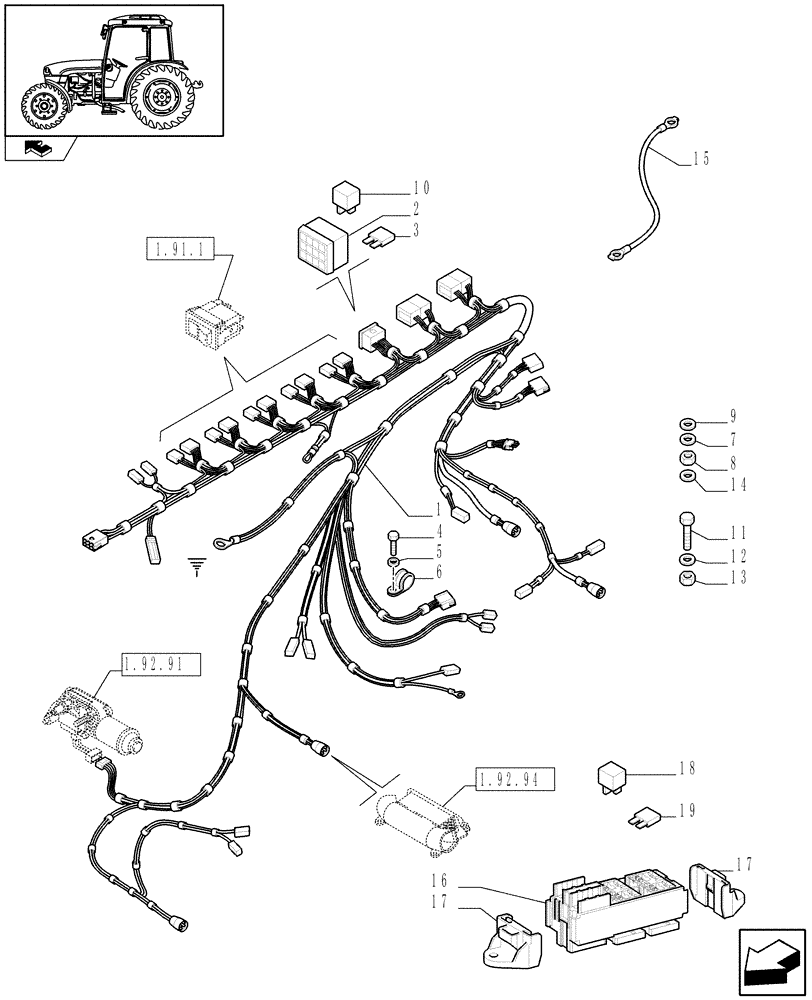Схема запчастей Case IH FARMALL 95C - (1.92.75[04]) - ELECTRIC CONTROLS - W/CAB (10) - OPERATORS PLATFORM/CAB