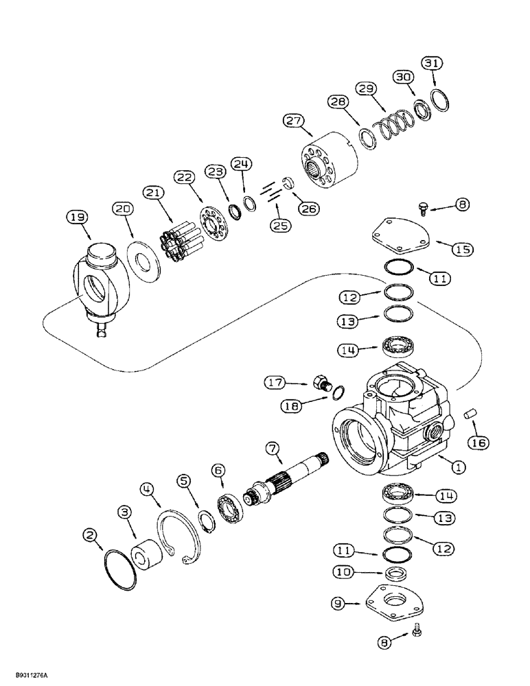 Схема запчастей Case IH 1838 - (6-16) - TANDEM PUMP ASSEMBLY FRONT DRIVE PUMP HOUSING INPUT SHAFT & PISTON BLOCK (06) - POWER TRAIN