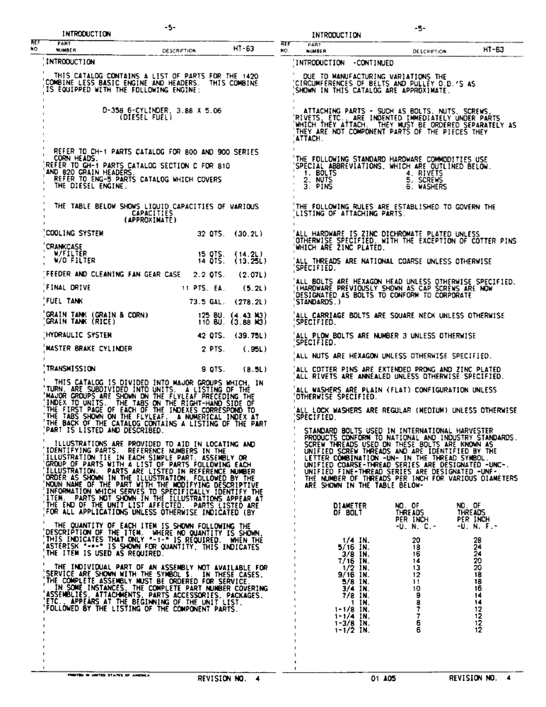 Схема запчастей Case IH 1420 - (00-05) - INTRODUCTION - FLUID CAPACITIES (00) - GENERAL