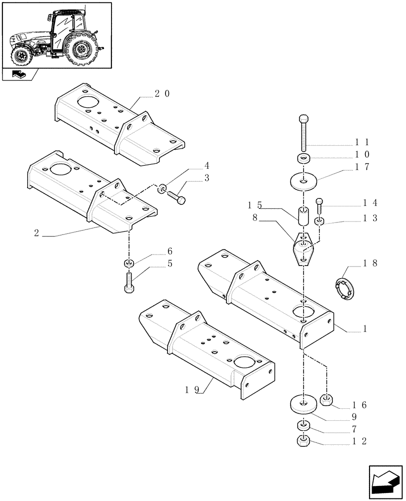 Схема запчастей Case IH FARMALL 85N - (1.92.87/01) - CROSS - PIECE AND RELEVANT PARTS (10) - OPERATORS PLATFORM/CAB