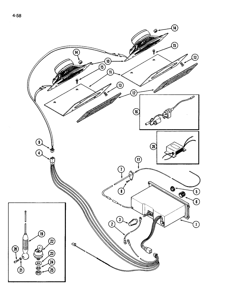 Схема запчастей Case IH 3594 - (4-058) - HEADLINER MOUNTED RADIO AND SPEAKERS (04) - ELECTRICAL SYSTEMS