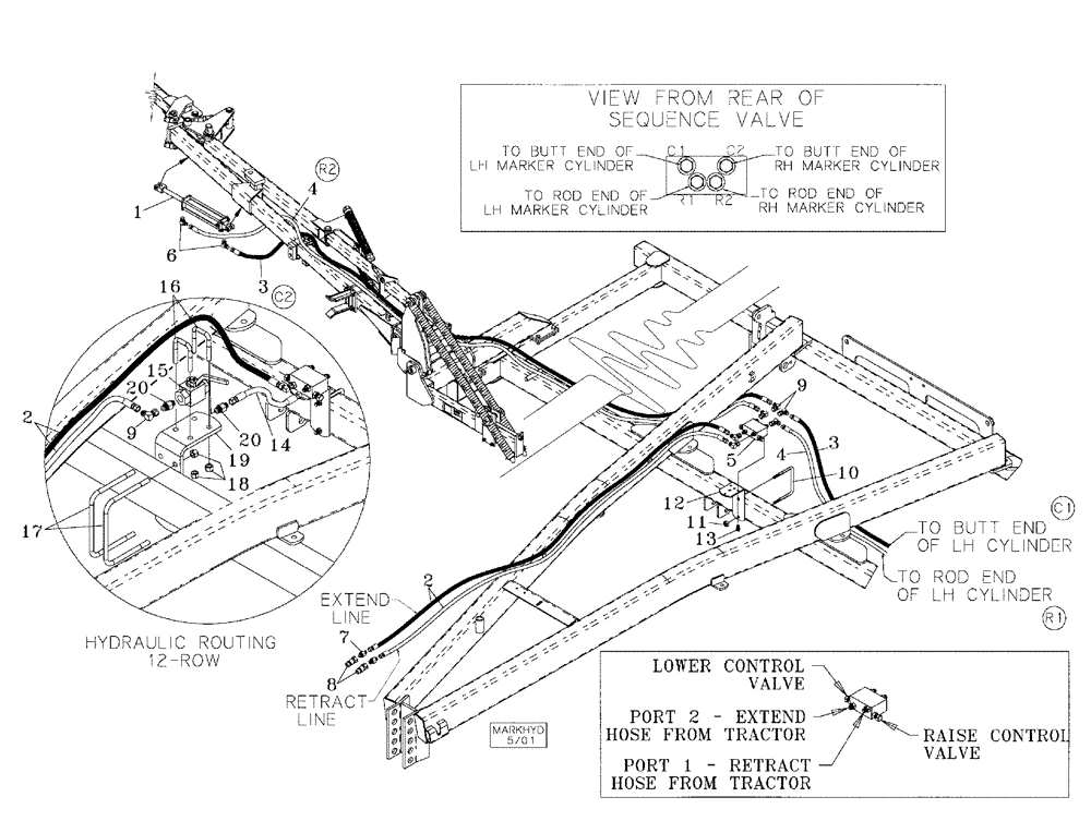 Схема запчастей Case IH 5310 - (35.100.05) - ROW MARKER HYDRAULICS 12 AND 16 ROW (08) - HYDRAULICS